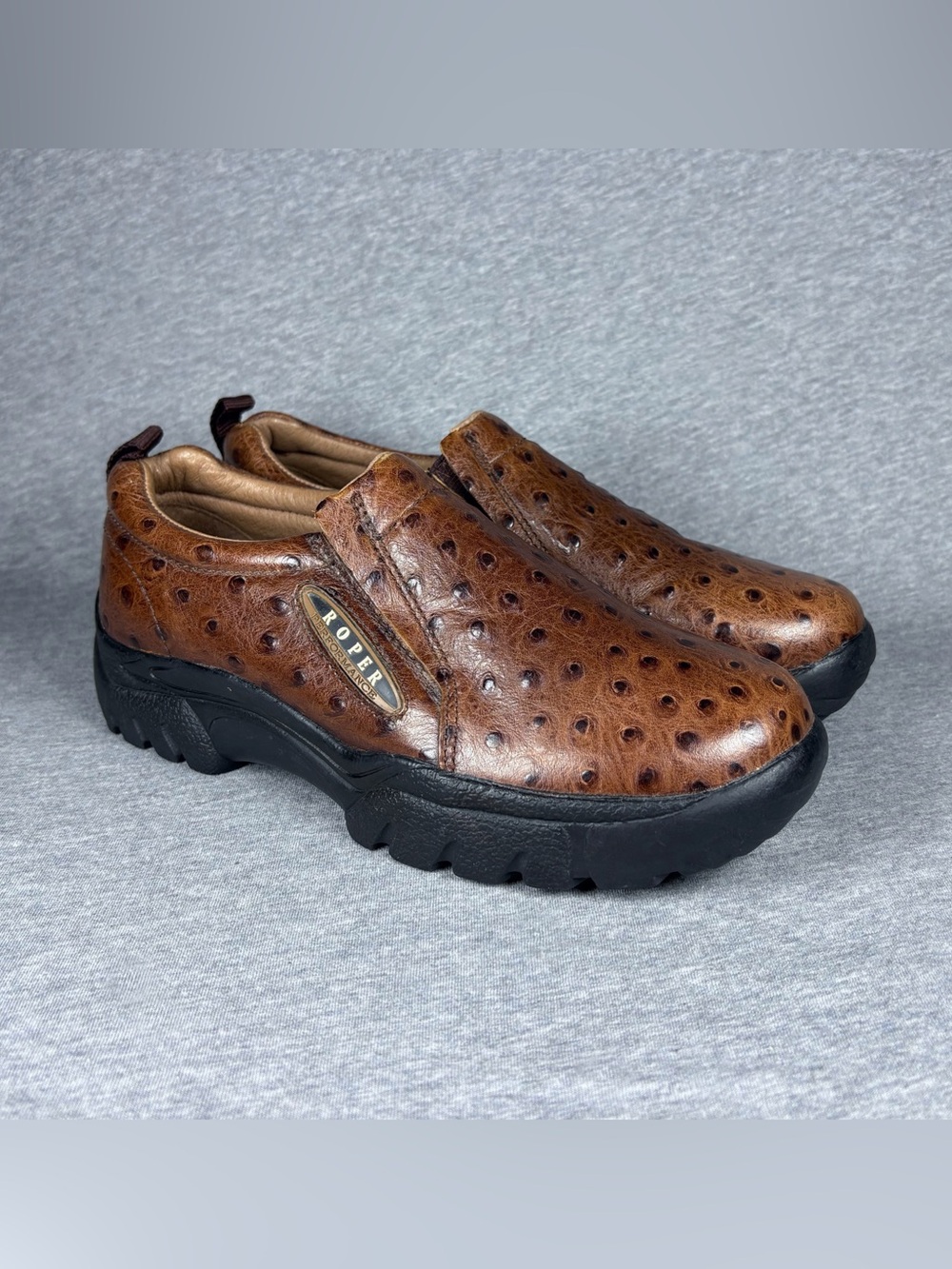 Roper Performance Ostrich Print Shoes Tan Leather Slip On Women’s 7.5 Western